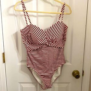 Red and White Striped Bathing Suit